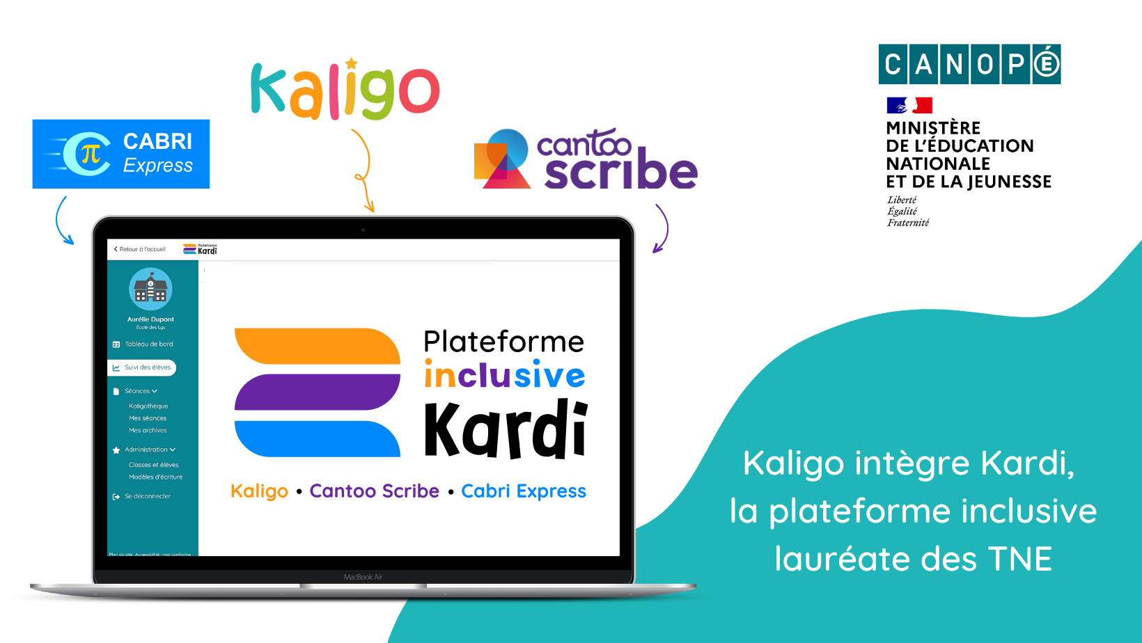 Image d'illustration : Kaligo, CabriExpress, Cantoo Scribe intègre la plateforme inclusive Kardi, lauréate des TNE, mis en place par Canopé et le Ministère de l'éducation nationale et de la jeunesse