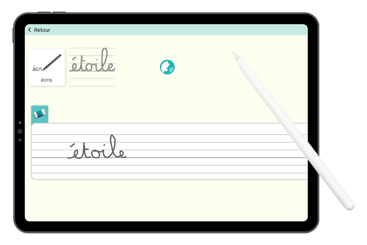 écrire en cursive sur une tablette ipad avec un stylet apple pencil sur kaligo
