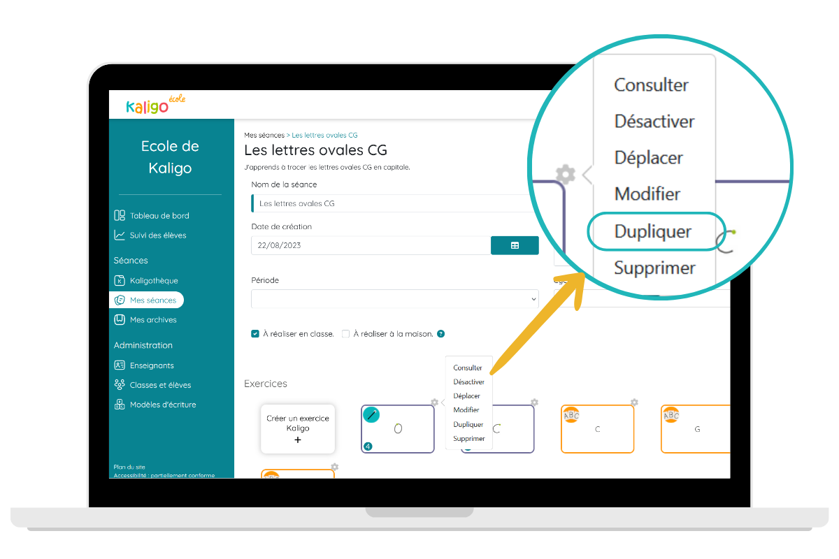 Duplication d'exercices sur kaligo