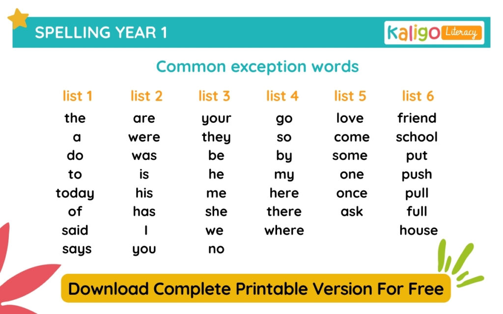 spelling year 1 printable resources