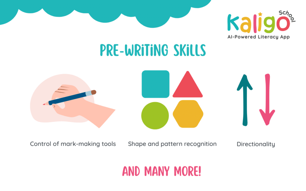 pre-writing skills: holding a pencil, recognising shapes and directionary