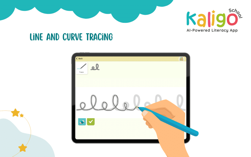 a hand tracing loops on a tablet device with a stylus
