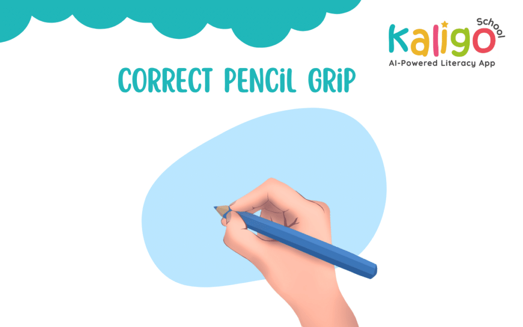 A hand holding a blue pencil over a blue background