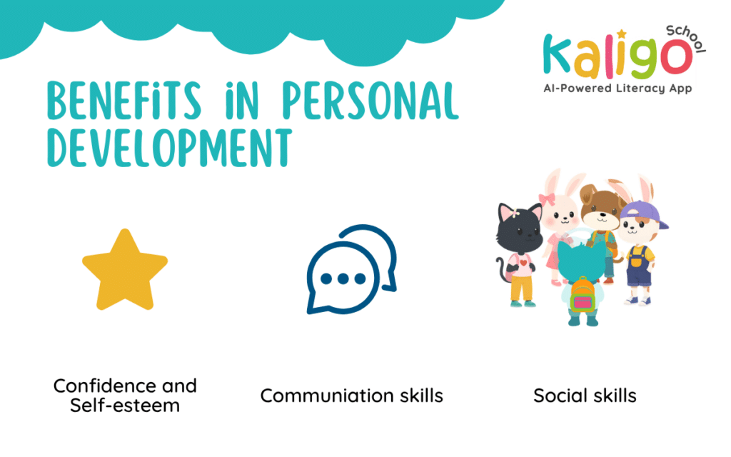 Personal development benefits of early literacy such as confidence and self-esteem, communication, and social skills in primary education